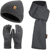 ACUSHLA 3 件套冬季保暖帽围巾手套套装女士男士针织羊毛触摸屏手套无檐*帽滑雪帽
