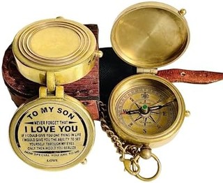Generic to My Son Compass 古铜色指南针给儿子带皮套礼物妈妈到儿子指南针