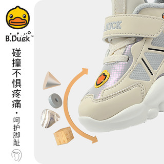 B.Duck 小黄鸭童鞋冬季新款男童保暖运动鞋小童男孩舒适二棉鞋 米灰 27码 15.7-16.2cm