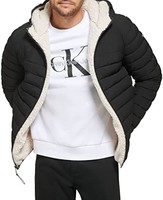 Calvin Klein Underwear CALVIN KLEIN 男式轻质可压缩羽绒服,带羊毛围兜和可拆卸兜帽