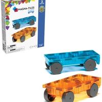 MAGNA-TILES Magna Tiles 汽车 – 蓝色和橙色 2 件套磁性建筑套装,原装磁性建筑品牌