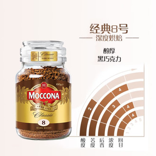 Moccona 摩可纳 黑咖啡咖啡粉经典深度烘焙冻干速溶美式 8号深度烘焙100g+杯子
