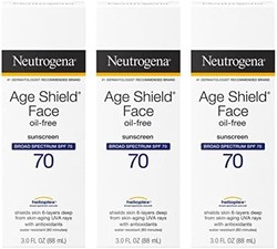 Neutrogena 露得清 Age Shield 抗氧化面部乳液防晒霜，具有广谱 SPF 70，无油和非粉刺保湿防晒霜