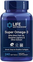 Life Extension Super Omega-3(鱼油) EPA/DHA易吞咽软胶囊，含有芝麻木酚和橄榄提取物，240粒