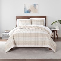 Serta 舒达 Simply Comfort Billy 现代 2 件套柔软床上用品条纹被套套装带枕套,四季皆宜