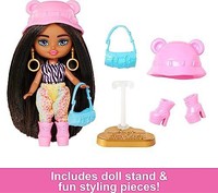 Barbie 芭比 旅行服,带动物图案和造型配件,长毛和娃娃支架,可移动娃娃,适合 6 岁以上儿童,
