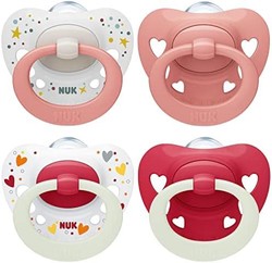 NUK Signature Day & Night 婴儿奶嘴 | 0-6 个月 |不含双酚 A 的心形硅胶奶嘴 | 4 件