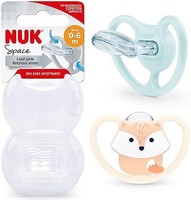 NUK Space 婴儿奶嘴 | 0-6 个月 | 适用于敏感皮肤的额外通风 | 不含双酚 A 的硅胶| 狐狸 | 2 个装