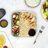 black+blum BLACK + BLUM |便当盒式隔间食品容器 |带不锈钢旅行叉的儿童和成人盒装午餐盒，不含 BPA，防漏，适合微波炉