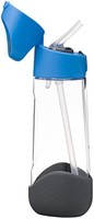 b.box Tritan 三角形饮料瓶,带易按钮,打开或关闭盖子,水瓶带可拆卸硅胶吸管,非常适合学龄儿童(蓝板)