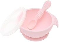 BUMKiNS 吸力硅胶婴儿食用碗套装，碗，盖子，勺子，不含BPA，首次喂养，由婴儿主导戒奶-粉色