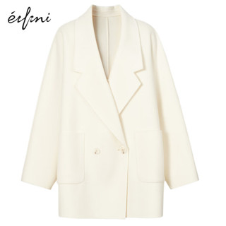 eifini 伊芙丽 西装领设计感茧型小个子双面羊毛呢大衣女装气质外套 乳白 155/80A/S
