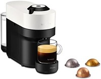 NESPRESSO 浓遇咖啡 Krups Nespresso 胶囊、4 杯浓缩咖啡、长咖啡、多种饮料、紧凑、Vertuo Pop、白色可可 YY4889FD