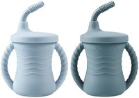 PandaEar 2 件装 * 带手柄训练杯 适用于婴儿和幼儿 - 深蓝色/浅蓝色