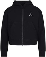 AIR JORDAN Jordan 女孩 Essentials 宽松全拉链连帽衫(小童/大童)黑色 MD 码(8-10 大童), 黑色//白色, 中号