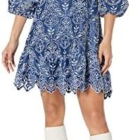 Shoshanna 女式 Luisa 牛仔混色镂空蕾丝迷你连衣裙