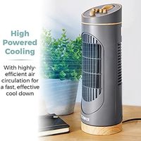 TOWER T628000 Scandi 塔式风扇 带 2 小时定时器 3 种速度 自动振荡 14 英寸 40W 灰色和木质效果