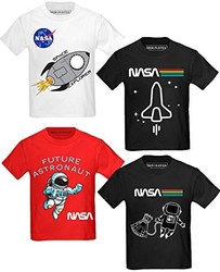 BROOKLYN 布鲁克林 垂直 4 件装幼儿 NASA 印花外太空火箭船短袖 T 恤 | 柔软棉质尺码 2T-4T