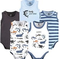 HUDSON BABY 中性款婴儿棉无袖连体衣, 男孩鲨鱼类型, 3-6 个月