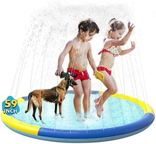 儿童防滑防溅板,狗狗防溅板,59英寸(约149.9厘米)加厚洒水器游戏垫夏季户外水上玩具