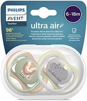 PHILIPS 飞利浦 新安怡 Ultra Air 安抚奶嘴，2 件装 - 不含 BPA，狮子/河马（型号 SCF085/17）