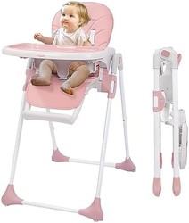 婴儿高脚椅,带可调节靠背的可折叠高脚椅,双可拆卸托盘,可拆