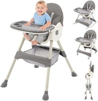 婴幼儿高脚椅 3 合 1 可转换婴儿高脚椅 可调节靠背 脚凳 增高椅 摇椅 可躺椅 可拆卸 PU 靠垫和双托盘
