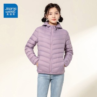 JEANSWEST 真维斯 轻薄羽绒服女2023冬季新款时尚连帽白鸭绒秋冬潮流保暖外套