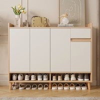 锦需 实木鞋柜家用靠墙一体收纳储物柜子 樱桃木色+暖白140x32x100cm