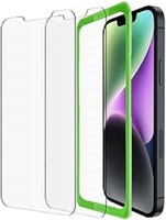 belkin 贝尔金 2 件装钢化玻璃iPhone 14 Plus /13 Pro Max 屏幕保护膜轻松无气泡应用,含安装指南贴纸,9H 硬度测试