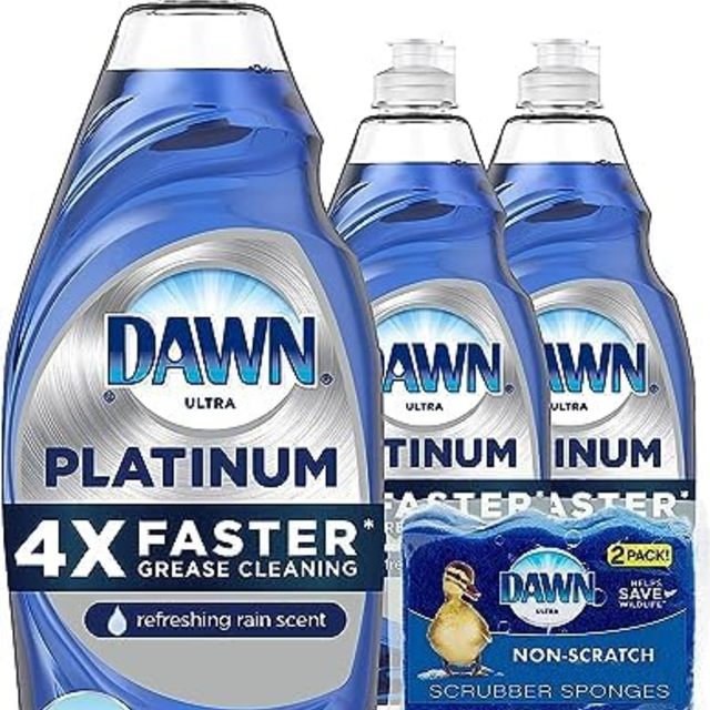 DAWN Dish Soap 铂金洗碗液 + 碗碟用防刮海绵包括 3*681.91毫升+ 2 个海绵