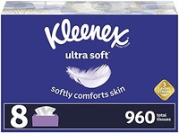 Kleenex 舒洁 超柔软面巾纸，8 个长方形纸盒，每盒 120 张纸（共 960 张纸）