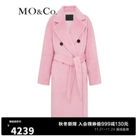 MO&Co.2023冬含羊毛羊驼毛长款毛呢大衣外套MBC4OVC023附腰带 藕粉色 S/160