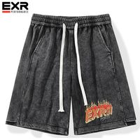 EXR 宽松潮流印花直筒牛仔色短裤夏季新款情侣休闲裤百搭五分裤子