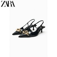 ZARA 特价精选 女鞋 黑色链条饰猫跟露跟穆勒鞋 2210210 800