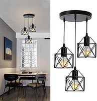 EMKE 吊灯 复古 3 盏 复古吊灯 天花板灯 金属灯罩 E27 黑色 适用于客厅,餐厅和卧室