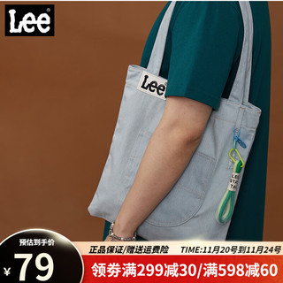 Lee 帆布包2023新款大容量购物袋日系韩版手提包托特包牛仔单肩包女 浅蓝色（不含挂饰）