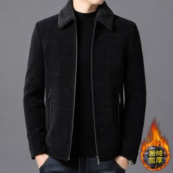 romon罗蒙雪尼尔翻领毛呢夹克男士秋冬季加绒加厚感商务休闲带毛领