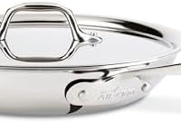 All-Clad D3 带盖煎锅，适用于洗碗机的不锈钢炊具，银色，10英寸/约25.4厘米