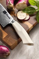 Kensaki 三德刀 大马士革钢 厨房刀 日本风格 由 67 层大马士革钢制成 白色 G10 手柄 Shiro 系列