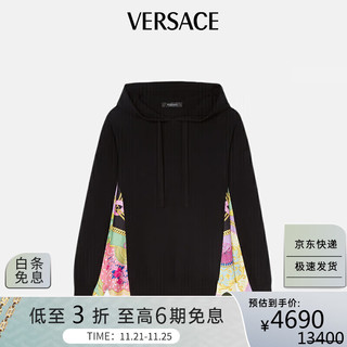 VERSACE 范思哲 22早秋 奢侈品女装休闲撞色连帽衫羊毛针织毛衣1005886-1A04067-1B000 黑色 36