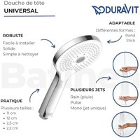 DURAVIT 杜拉维特 通用淋浴头,淋浴花洒,带 3 种喷淋模式(雨淋,强烈雨淋,软雨),(直径 110 毫米)