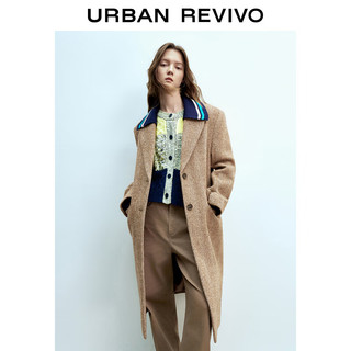 URBAN REVIVO UR冬女装摩登高级感条纹撞色单排扣廓形大衣UWU130062 黄棕 L