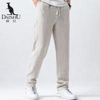 DaiShu 袋鼠 休闲裤男士100%亚麻中国风透气外穿长裤子DS3855 浅卡其 XL