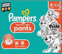 Pampers 帮宝适 狗狗巡逻队 裤子尺寸 6(14-19 千克)婴儿干燥,超大带止动和保护袋,MONATSBOX,138 个内裤尿布