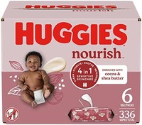 HUGGIES 好奇 有香味的婴儿湿巾,Huggies 滋养婴儿尿布湿巾,6 个按钮包(共 336 张湿巾)