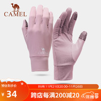骆驼（CAMEL）触屏手套男防滑加绒保暖户外运动薄款手套冬季女 A1W3GZ103藕粉 M