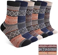 Luckit 6 双装保暖棉袜男女,冬季小屋袜男式,复古秋季图案袜子中性款针织厚实舒适袜, 多种颜色, 5-11