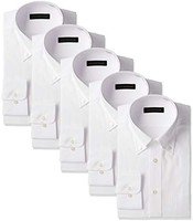 [科纳卡] 男式衬衫 商务基础款 男士纽扣式衬衫 白纯色 长袖 8种尺寸可供选择 形态稳定加工 5件套装