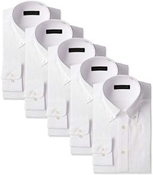 [科纳卡] 男式衬衫 商务基础款 男士纽扣式衬衫 白纯色 长袖 8种尺寸可供选择 形态稳定加工 5件套装